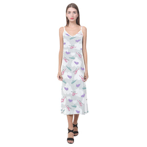 Helicopter plane pattern V-Neck Open Fork Long Dress