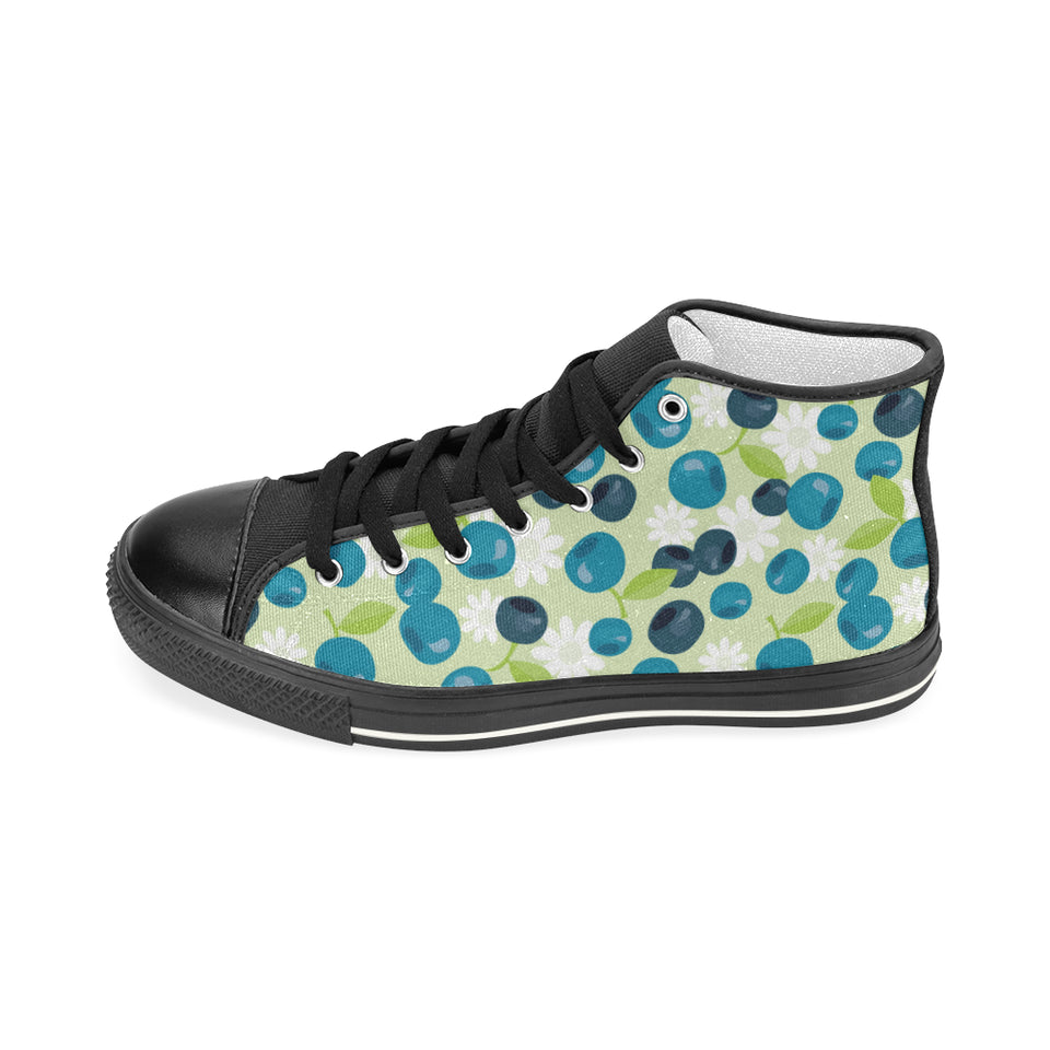 blueberry flower pattern Men's High Top Canvas Shoes Black