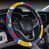Passion fruit blue background Car Steering Wheel Cover