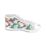 Colorful crow illustration pattern Men's High Top Canvas Shoes White