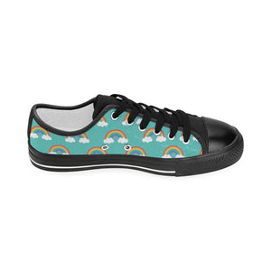 Rainbow pattern green background Kids' Boys' Girls' Low Top Canvas Shoes Black