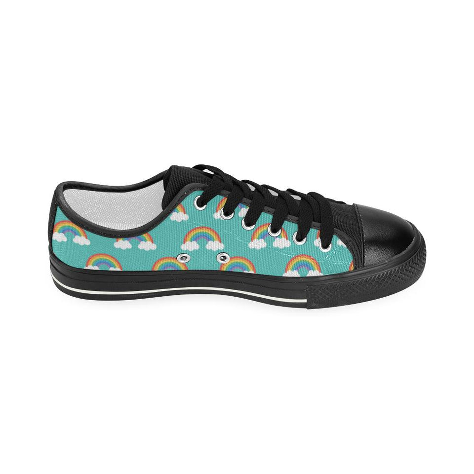 Rainbow pattern green background Kids' Boys' Girls' Low Top Canvas Shoes Black