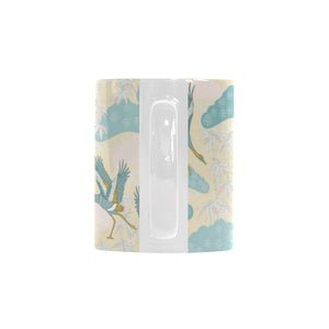 Bonsai bamboo stork japanese pattern cream theme Classical White Mug (Fulfilled In US)