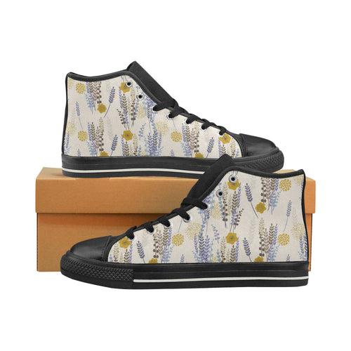 Lavender modern pattern blackground Women's High Top Canvas Shoes Black