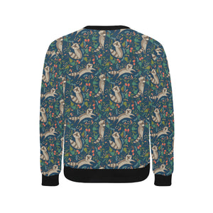 Raccoon tropical leaves pattern Men's Crew Neck Sweatshirt