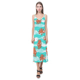 Octopuses sea wave background V-Neck Open Fork Long Dress
