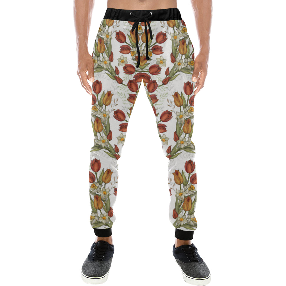 Red tulips and daffodils pattern Unisex Casual Sweatpants