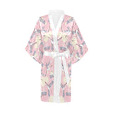 Japanese crane rose pattern Women's Short Kimono Robe