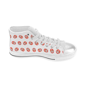 Daruma japanese wooden doll pattern Women's High Top Canvas Shoes White