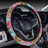Beagle muzzles turquoise paint splashes pink patte Car Steering Wheel Cover