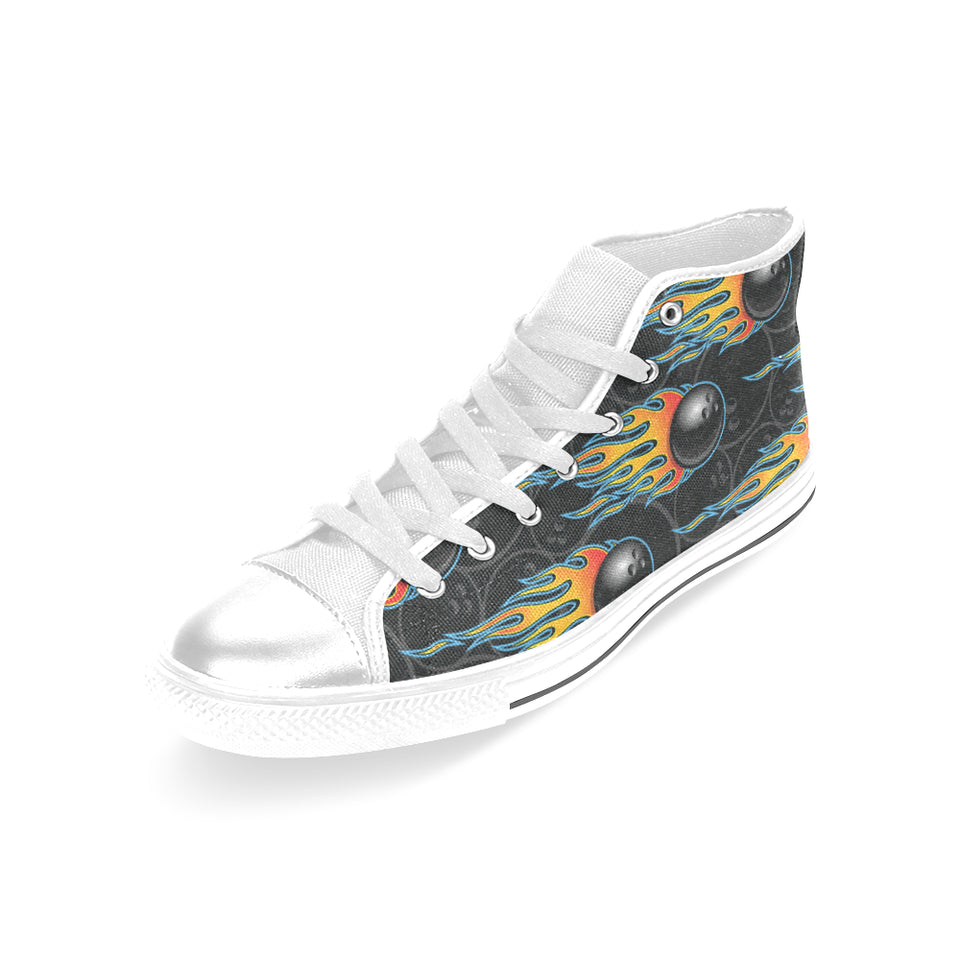 Bowling balls flame pattern Women's High Top Canvas Shoes White