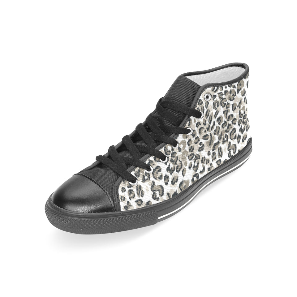 Leopard skin print pattern Women's High Top Canvas Shoes Black