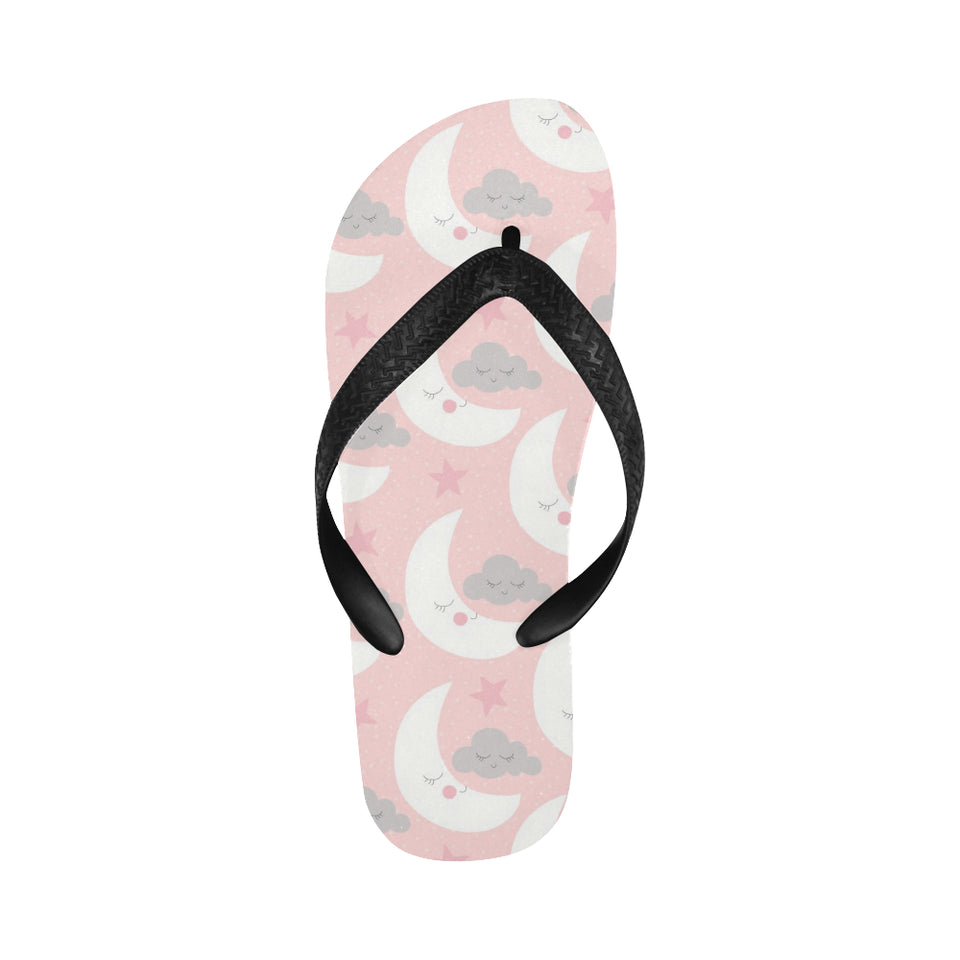 Cute moon cloud star pattern pink dot background Unisex Flip Flops
