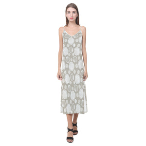 Scallop shell pattern V-Neck Open Fork Long Dress