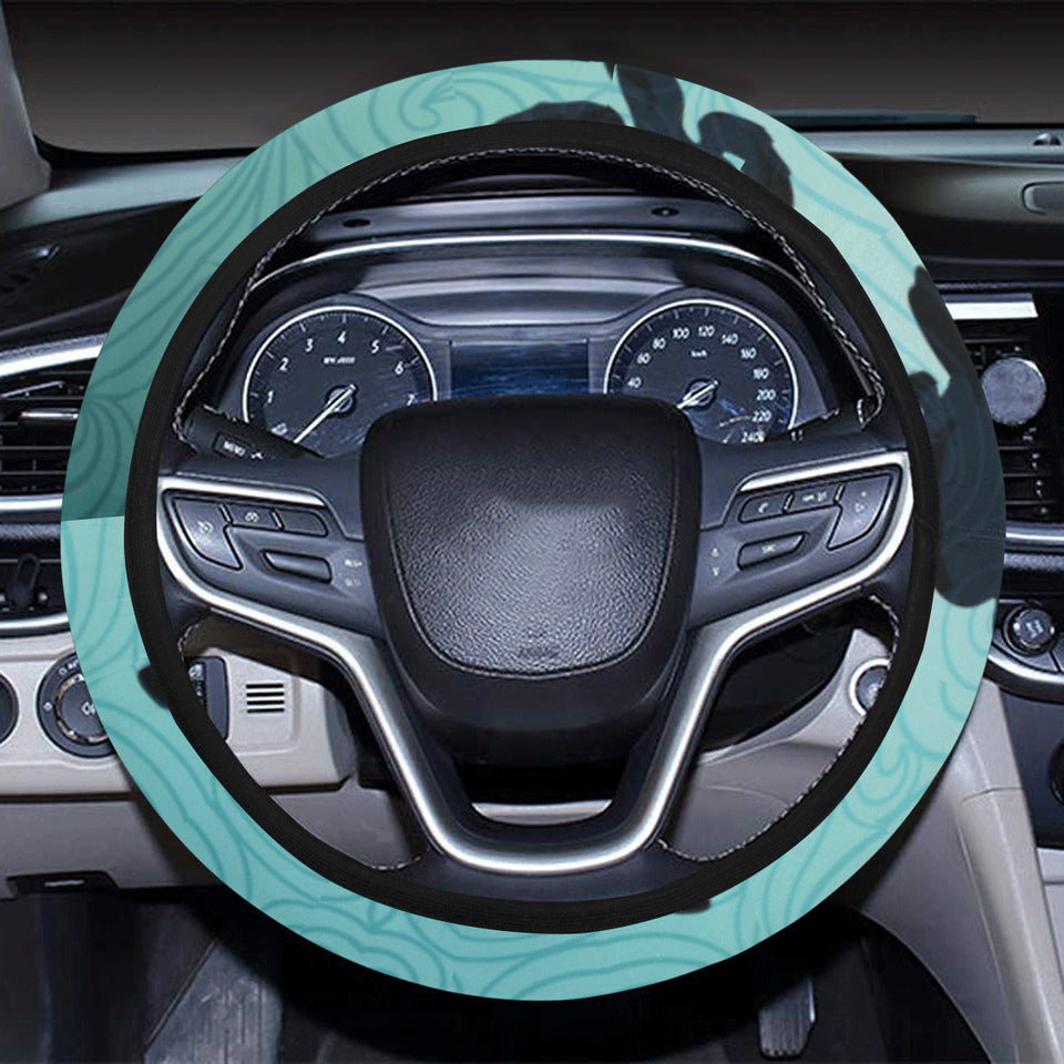 Sea turtle with blue ocean backgroud Car Steering Wheel Cover