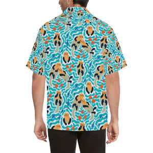 Cute sea otters fishe sea urchin pattern Men's All Over Print Hawaiian Shirt