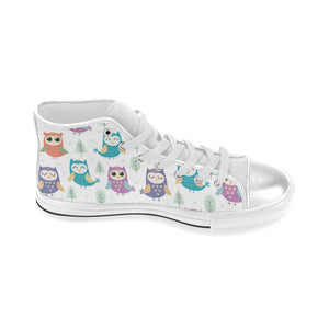 Cute owl pattern Women's High Top Canvas Shoes White
