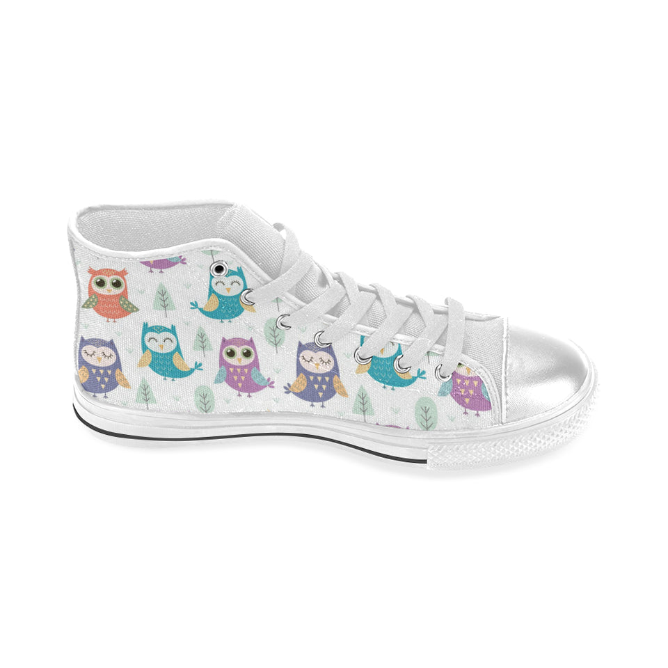 Cute owl pattern Women's High Top Canvas Shoes White