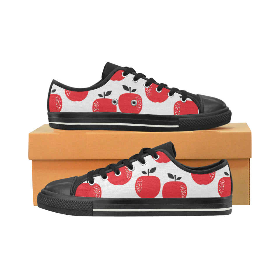 red apples white background Men's Low Top Canvas Shoes Black