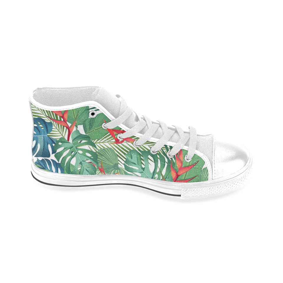 heliconia palm and monstera  leaves pattern Men's High Top Canvas Shoes White
