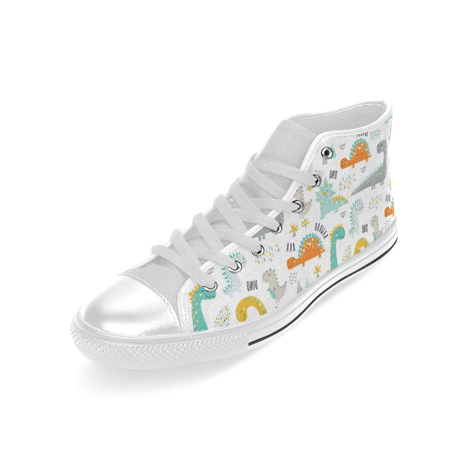 Cute funny kids dinosaurs pattern Men's High Top Canvas Shoes White