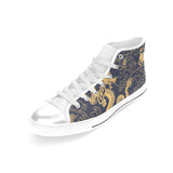 Gold dragon pattern Women's High Top Canvas Shoes White