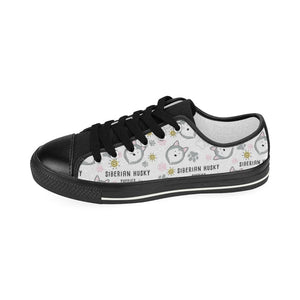 Siberian Husky design pattern Kids' Boys' Girls' Low Top Canvas Shoes Black