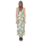 Pineapples pattern striped background V-Neck Open Fork Long Dress