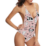 Cows milk product pink background Women's One-Piece Swimsuit