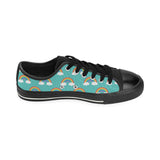 Rainbow pattern green background Men's Low Top Canvas Shoes Black