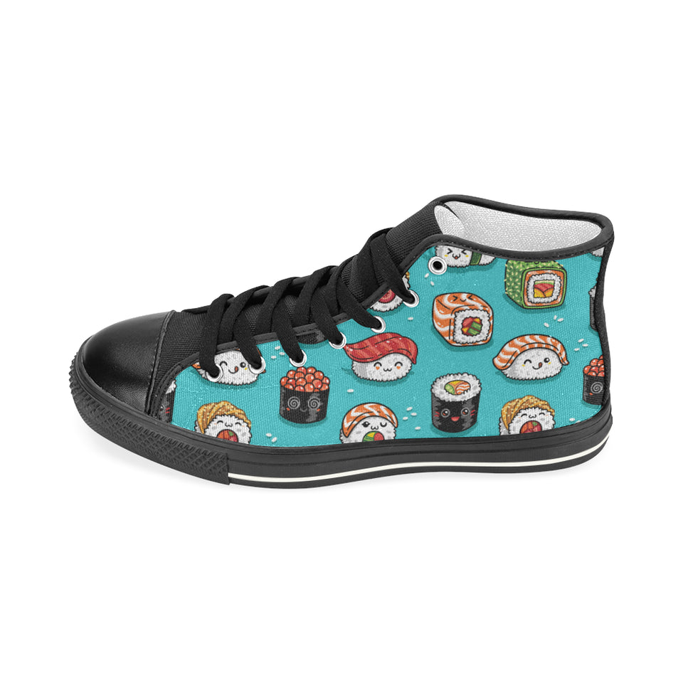 Cute sushi pattern Women's High Top Canvas Shoes Black