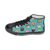 Cute sushi pattern Women's High Top Canvas Shoes Black