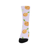 cute onions smiling faces purple background Crew Socks