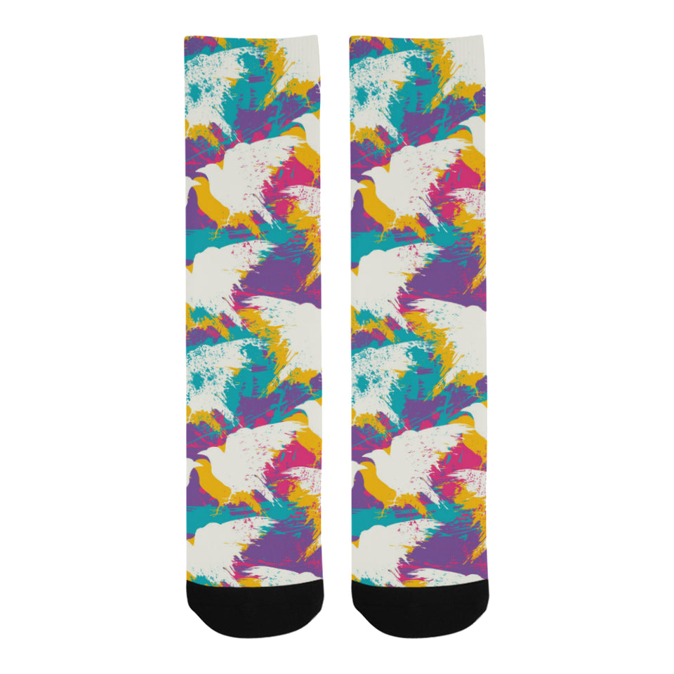 Colorful crow illustration pattern Crew Socks