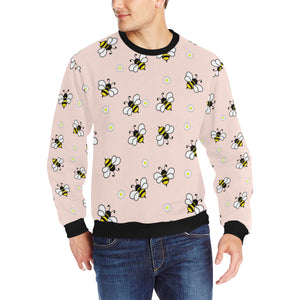 Cute bee flower pattern pink background Men's Crew Neck Sweatshirt