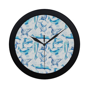 Watercolor dolphin pattern Elegant Black Wall Clock