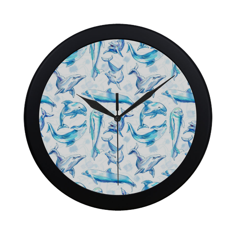 Watercolor dolphin pattern Elegant Black Wall Clock