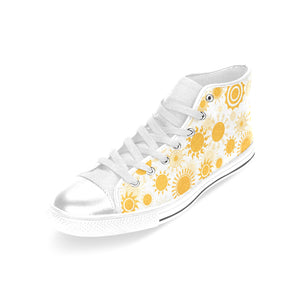 Sun design pattern Women's High Top Canvas Shoes White