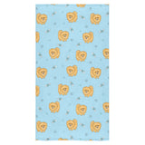 Brown cute pomeranian blue blackground Bath Towel