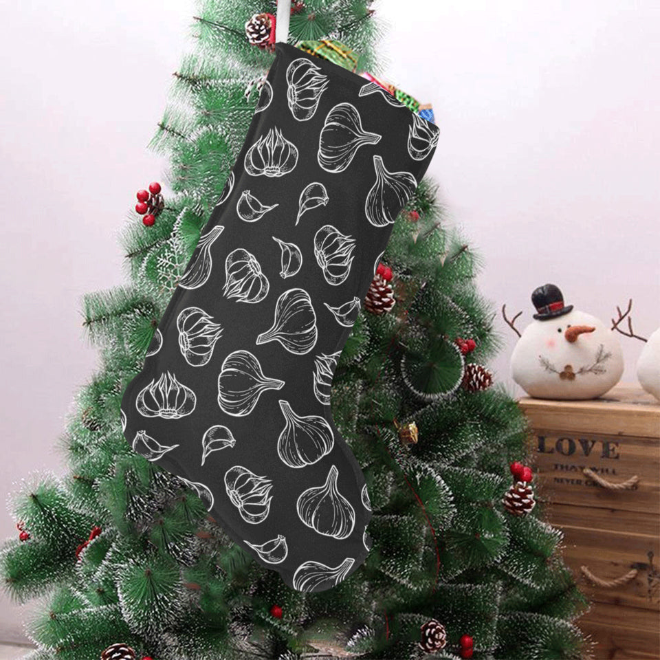 Garlic pattern black background Christmas Stocking