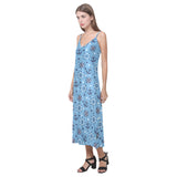 Anchors rudder compass star nautical pattern V-Neck Open Fork Long Dress