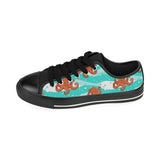 Octopuses sea wave background Men's Low Top Canvas Shoes Black