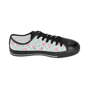 Clock time pattern blackground Kids' Boys' Girls' Low Top Canvas Shoes Black