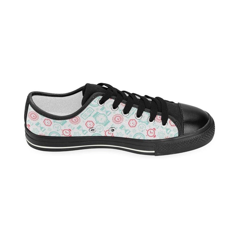 Clock time pattern blackground Kids' Boys' Girls' Low Top Canvas Shoes Black