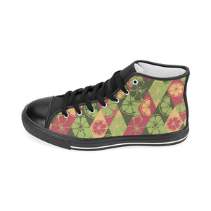 Cool Geometric lime pattern Women's High Top Canvas Shoes Black