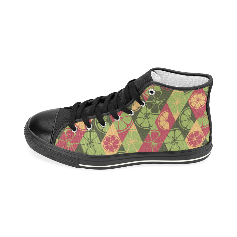 Cool Geometric lime pattern Women's High Top Canvas Shoes Black