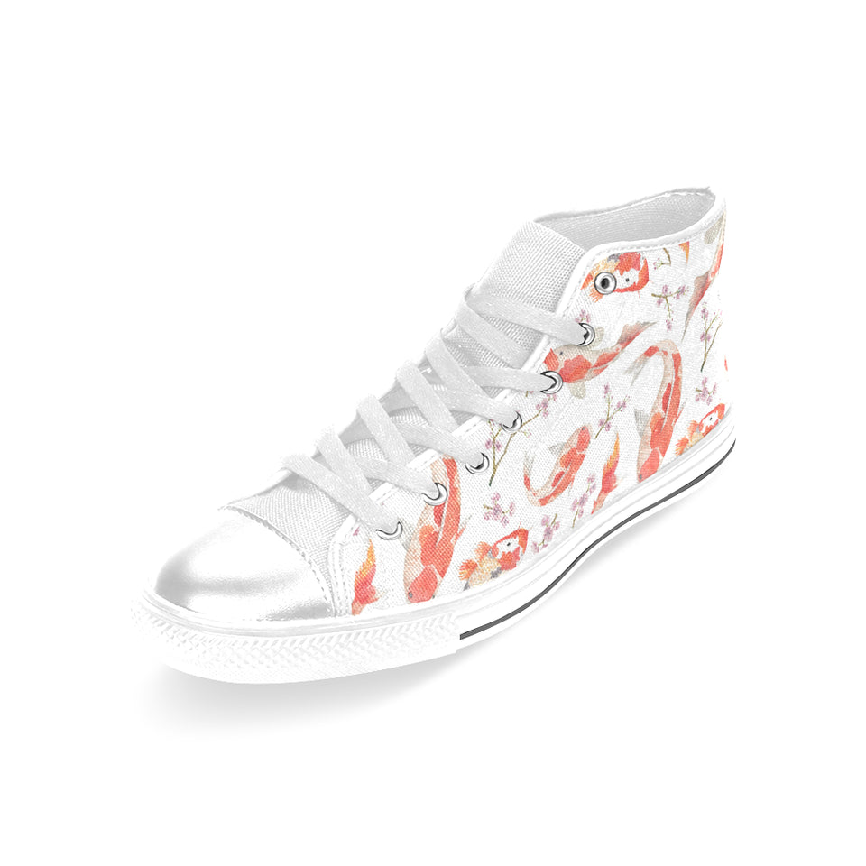 Watercolor fancy carp pattern Women's High Top Canvas Shoes White
