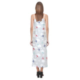Airplane cloud grey background V-Neck Open Fork Long Dress