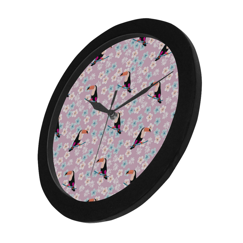 Beautiful toucan flower leaves Elegant Black Wall Clock