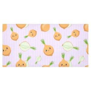 cute onions smiling faces purple background Tablecloth